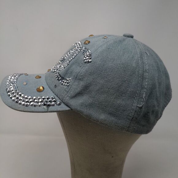 Capri Corn Women's Slideback Hat Blue Adjustable Rhinestones Shiny Accents - Picture 5 of 11